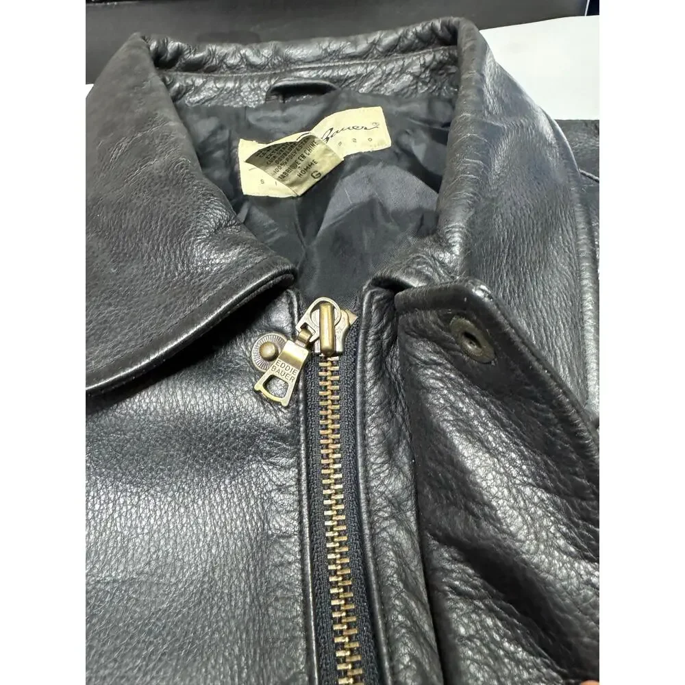 Eddie Bauer Black Leather Jacket Size Large Vintage Y2K